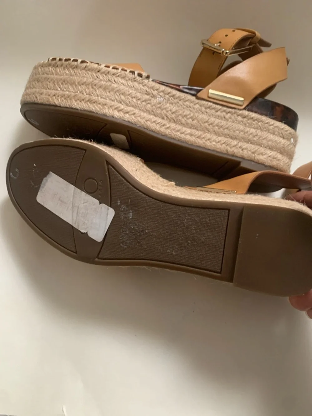 Franco Sarto Cognac Leather Espadrille Wedge Sandals